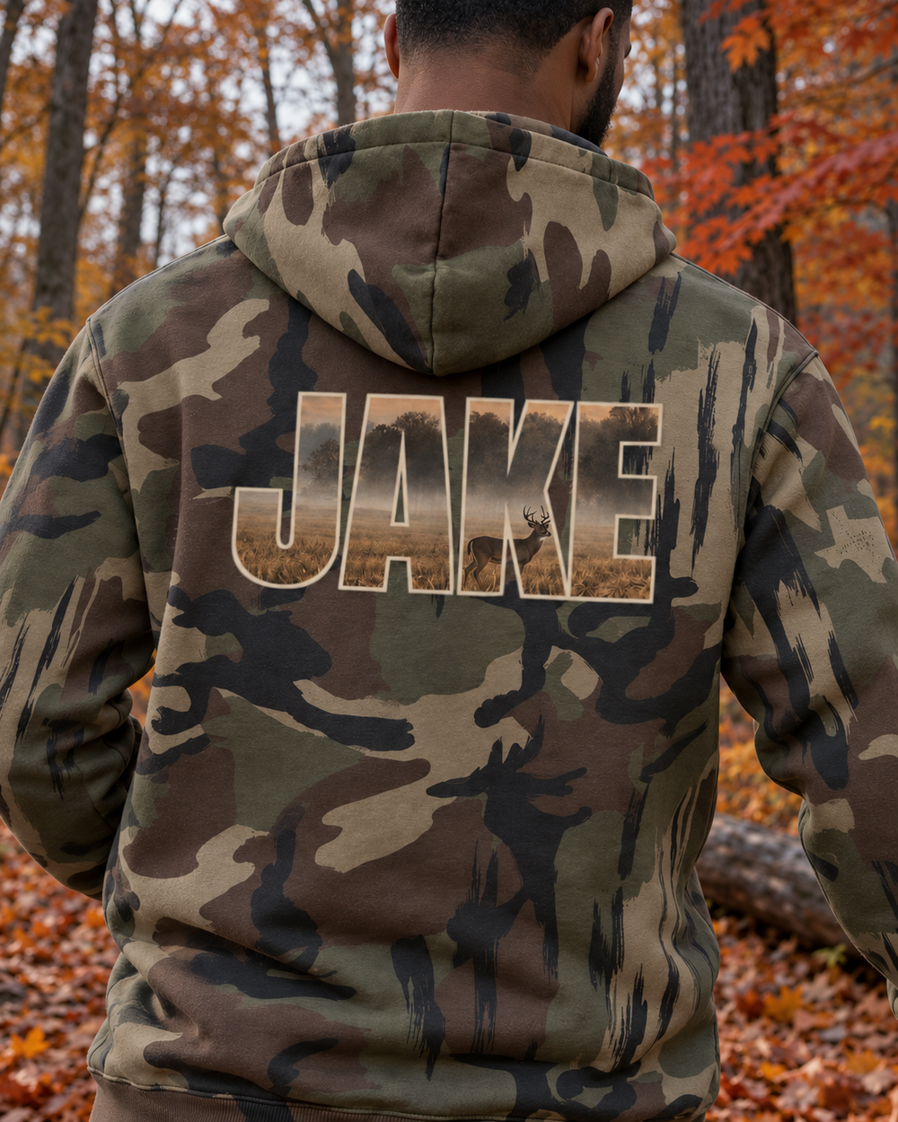 Custom Name Terrain Camo All-Over Print Hoodie — model back angle