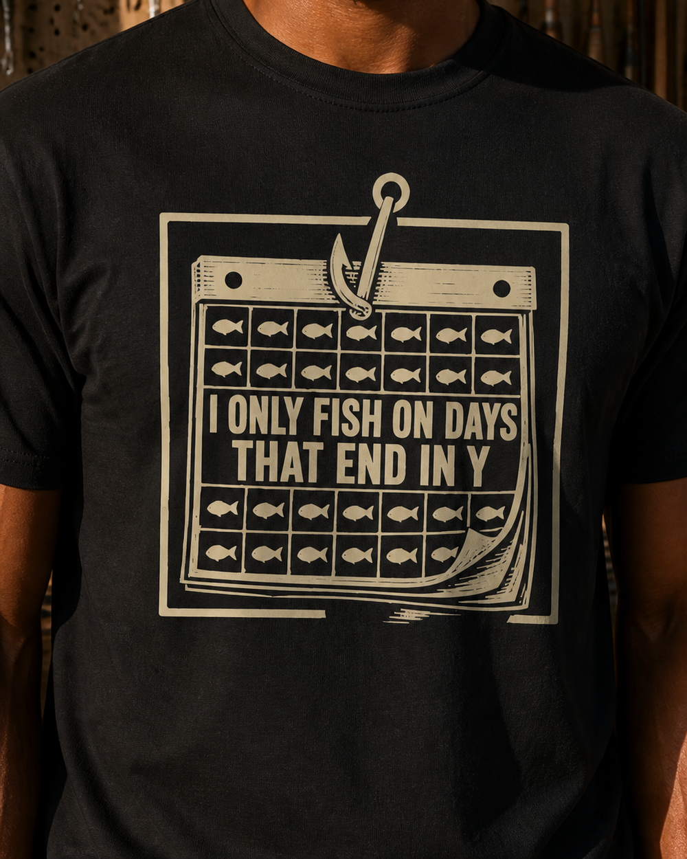 Days That End In Y tee — black, worn, side