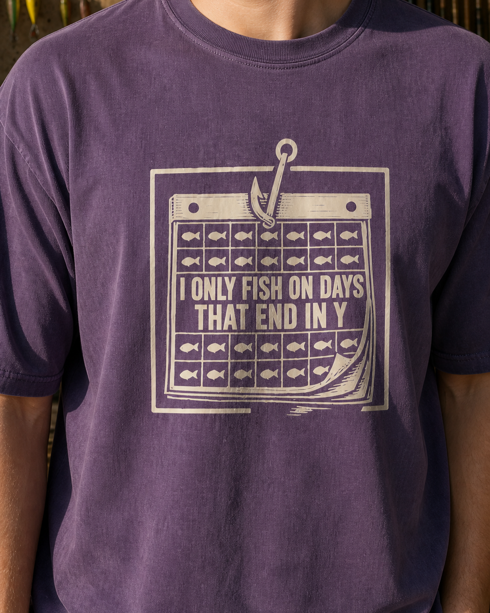 Days That End In Y washed tee — washed violet, worn, side