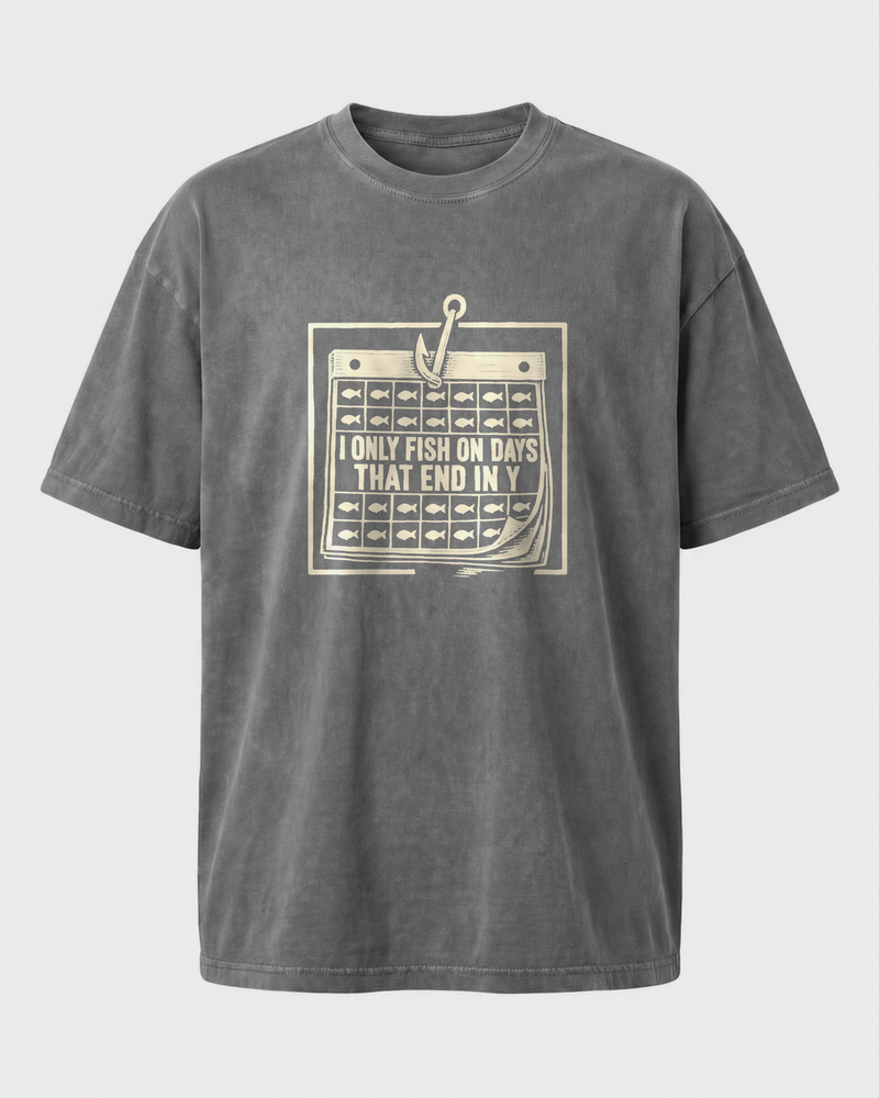 Days That End In Y washed tee — washed charcoal, front