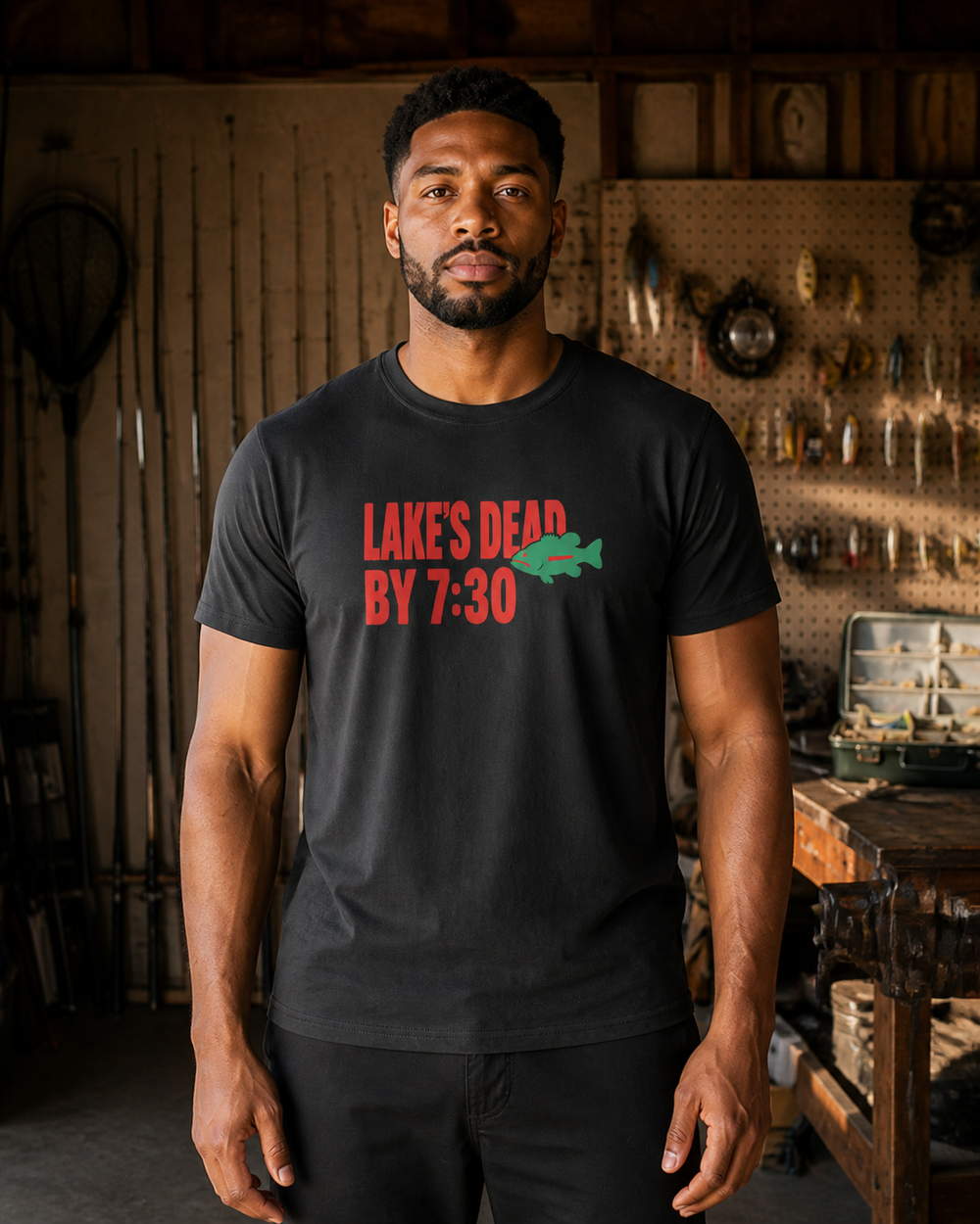 Dead By 7:30 tee — black, worn, front