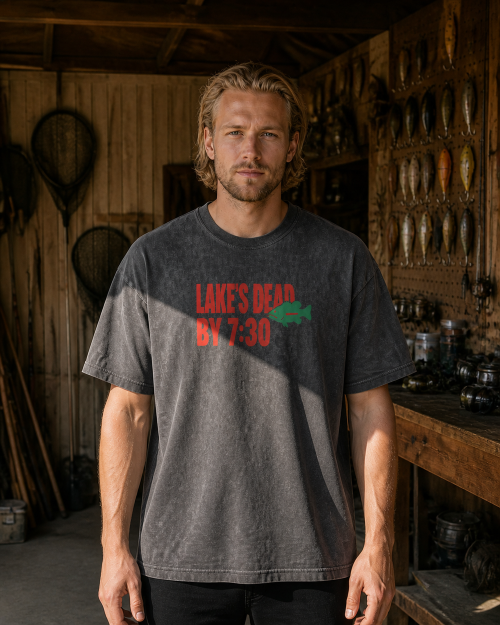Dead By 7:30 washed tee — washed black, worn, front