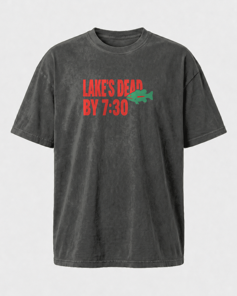 Dead By 7:30 washed tee — washed black, front