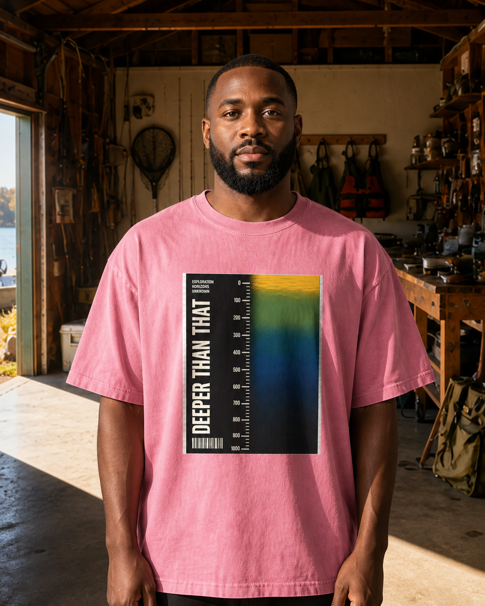 Deeper Than That washed tee — washed rose, worn, front