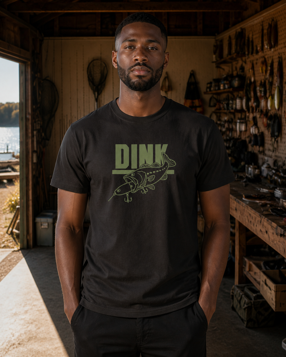 Dink tee — black, worn, front