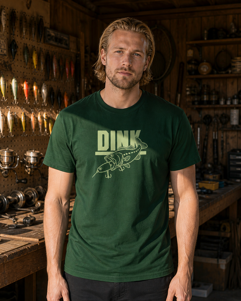 Dink tee — forest, worn, front