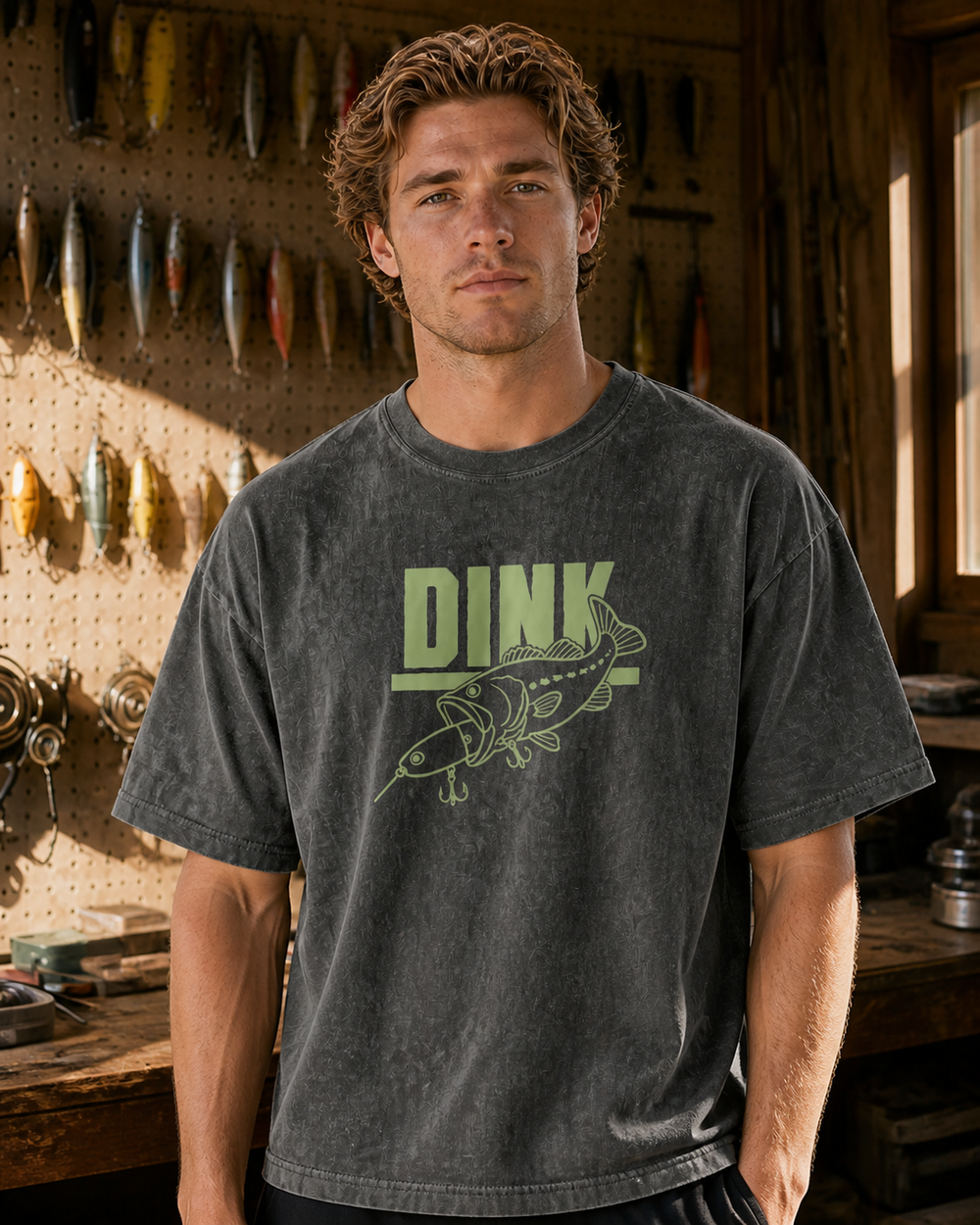 Dink washed tee — washed black, worn, front