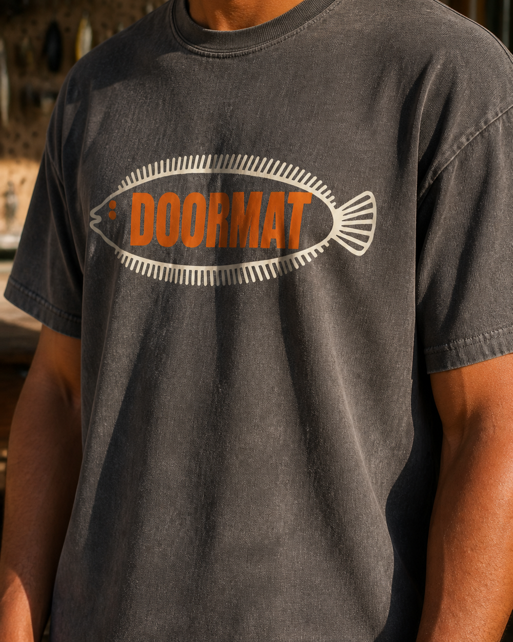 Doormat washed tee — washed black, worn, side