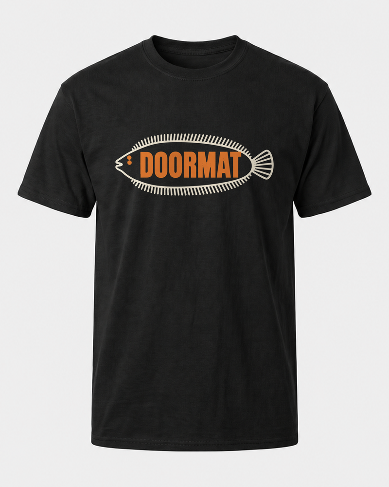 Doormat tee — black, front