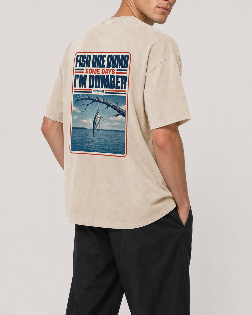 Fish Are Dumb Some Days I'm Dumber — Snag Poster washed tee — washed bone, worn, side