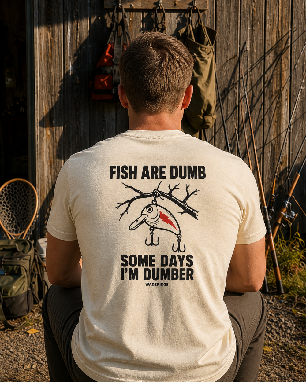 Fish Are Dumb Some Days I'm Dumber — Brushed Snag tee — bone, worn, front