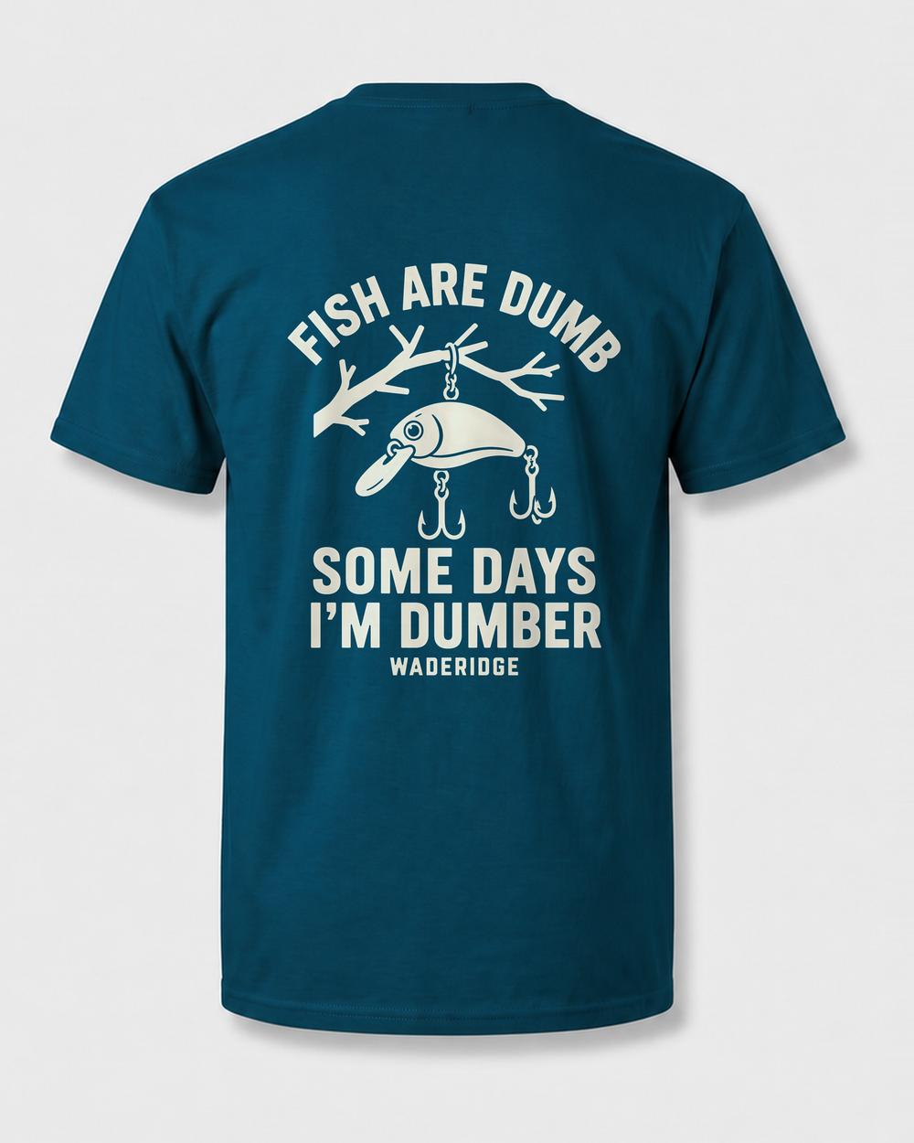Fish Are Dumb Some Days I'm Dumber — Arched Type tee — midnight navy, front