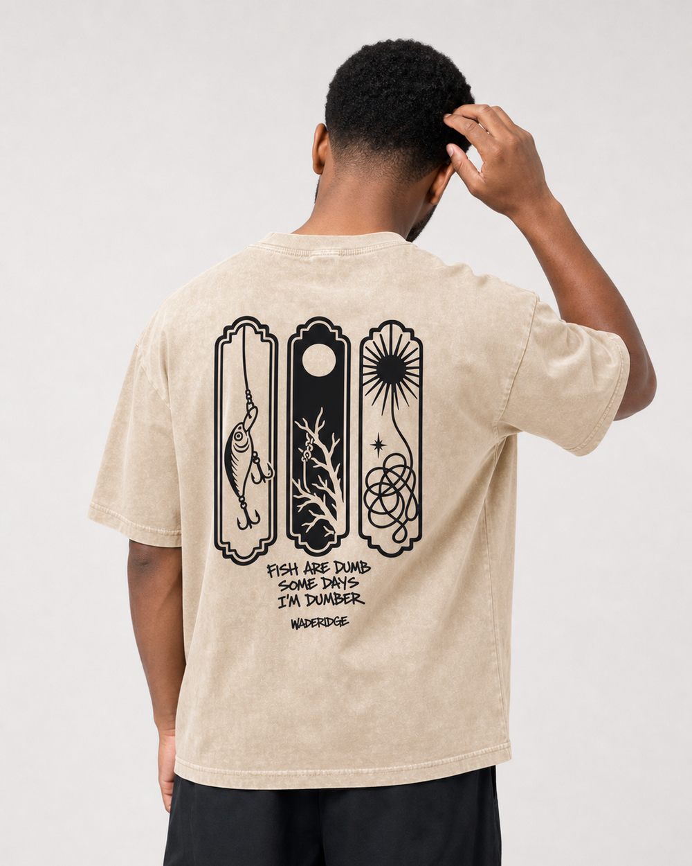 Fish Are Dumb Some Days I'm Dumber — Snag Panels washed tee — washed bone, worn, front