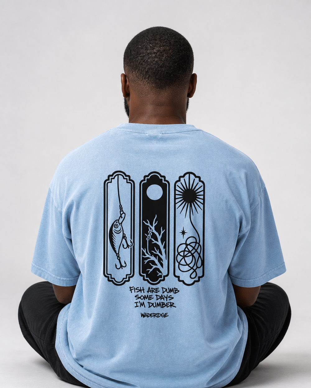 Fish Are Dumb Some Days I'm Dumber — Snag Panels washed tee — washed light blue, worn, front