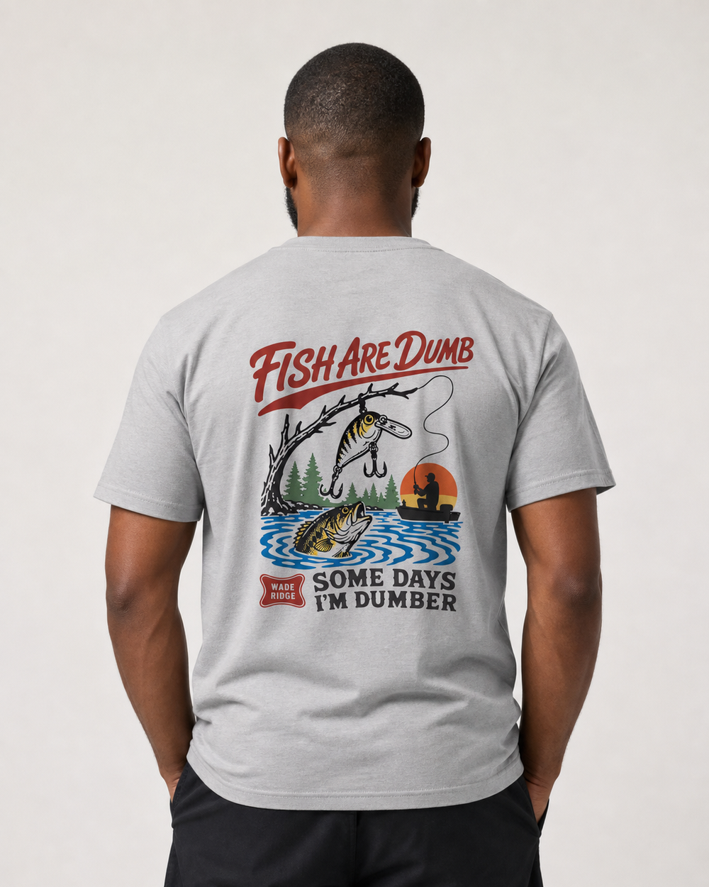 Fish Are Dumb Some Days I'm Dumber — Snagged Scene tee — sports grey, worn, front