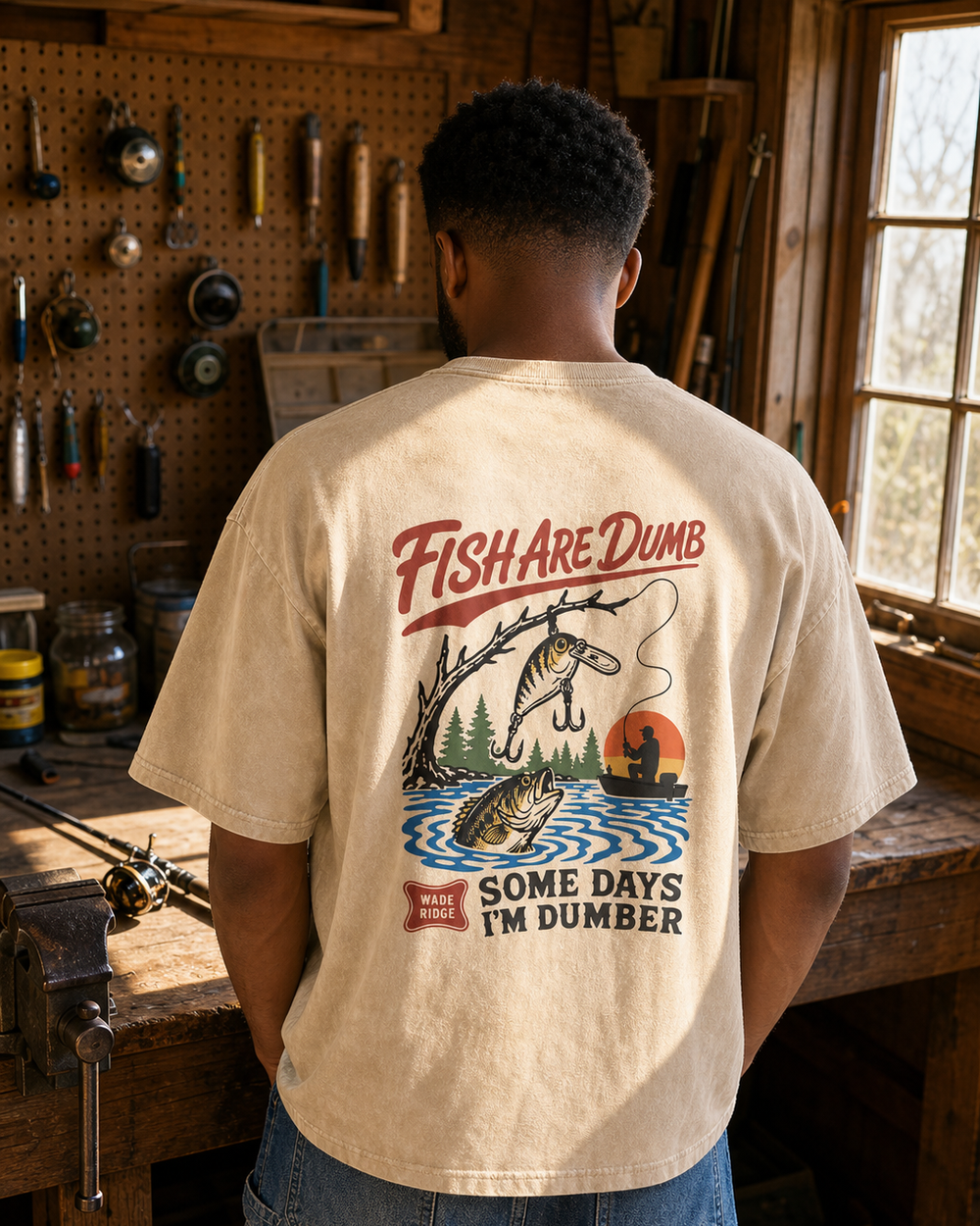 Fish Are Dumb Some Days I'm Dumber — Snagged Scene washed tee — washed bone, worn, front