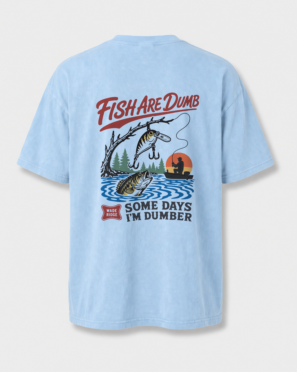 Fish Are Dumb Some Days I'm Dumber — Snagged Scene washed tee — washed light blue, front