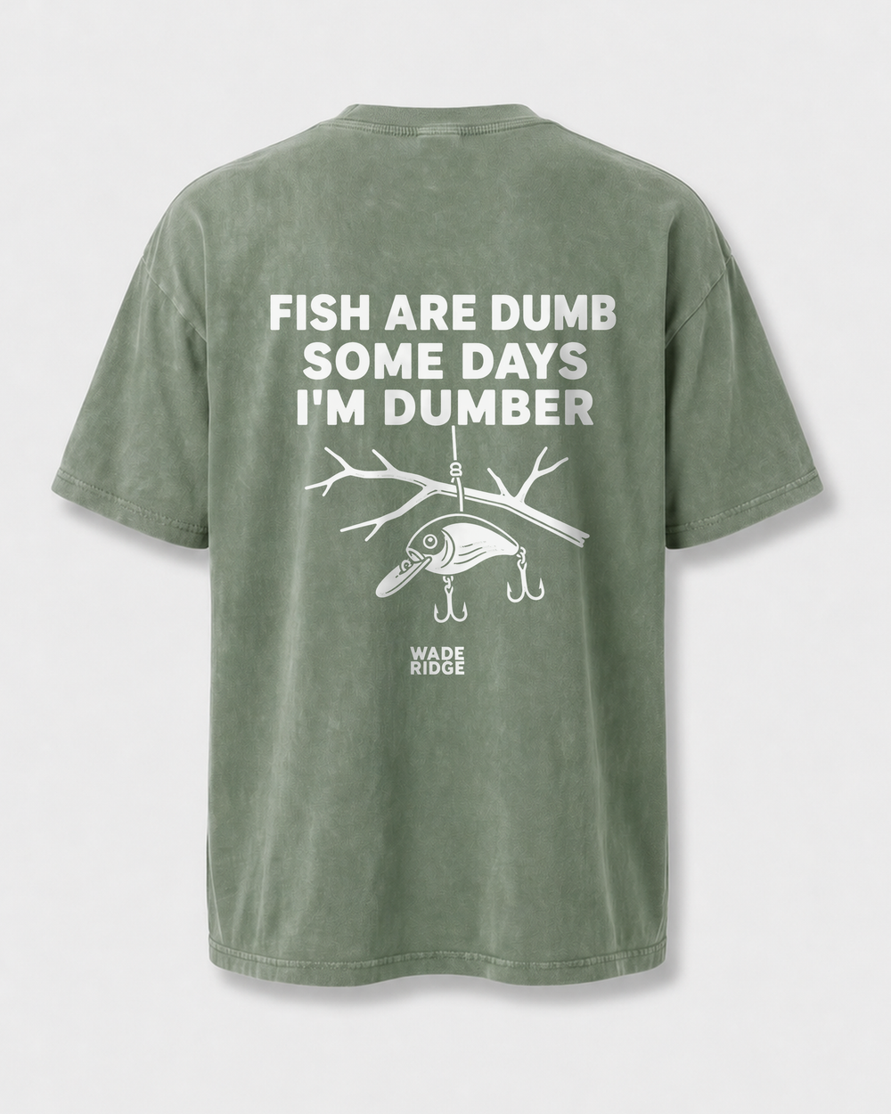 Fish Are Dumb Some Days I'm Dumber — Quiet Snag washed tee — washed sage, front