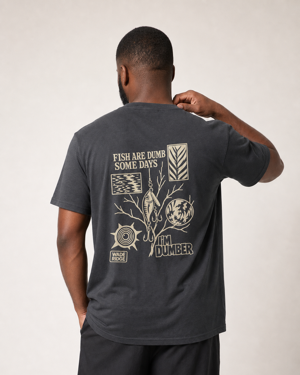 Fish Are Dumb Some Days I'm Dumber — Field Notes tee — dark heather, worn, front