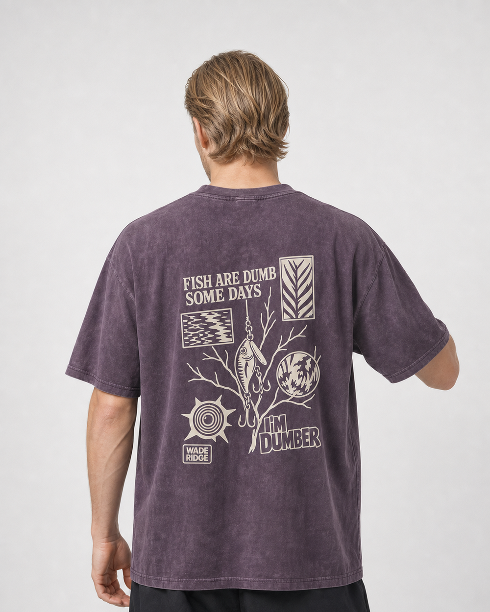 Fish Are Dumb Some Days I'm Dumber — Field Notes washed tee — washed violet, worn, front