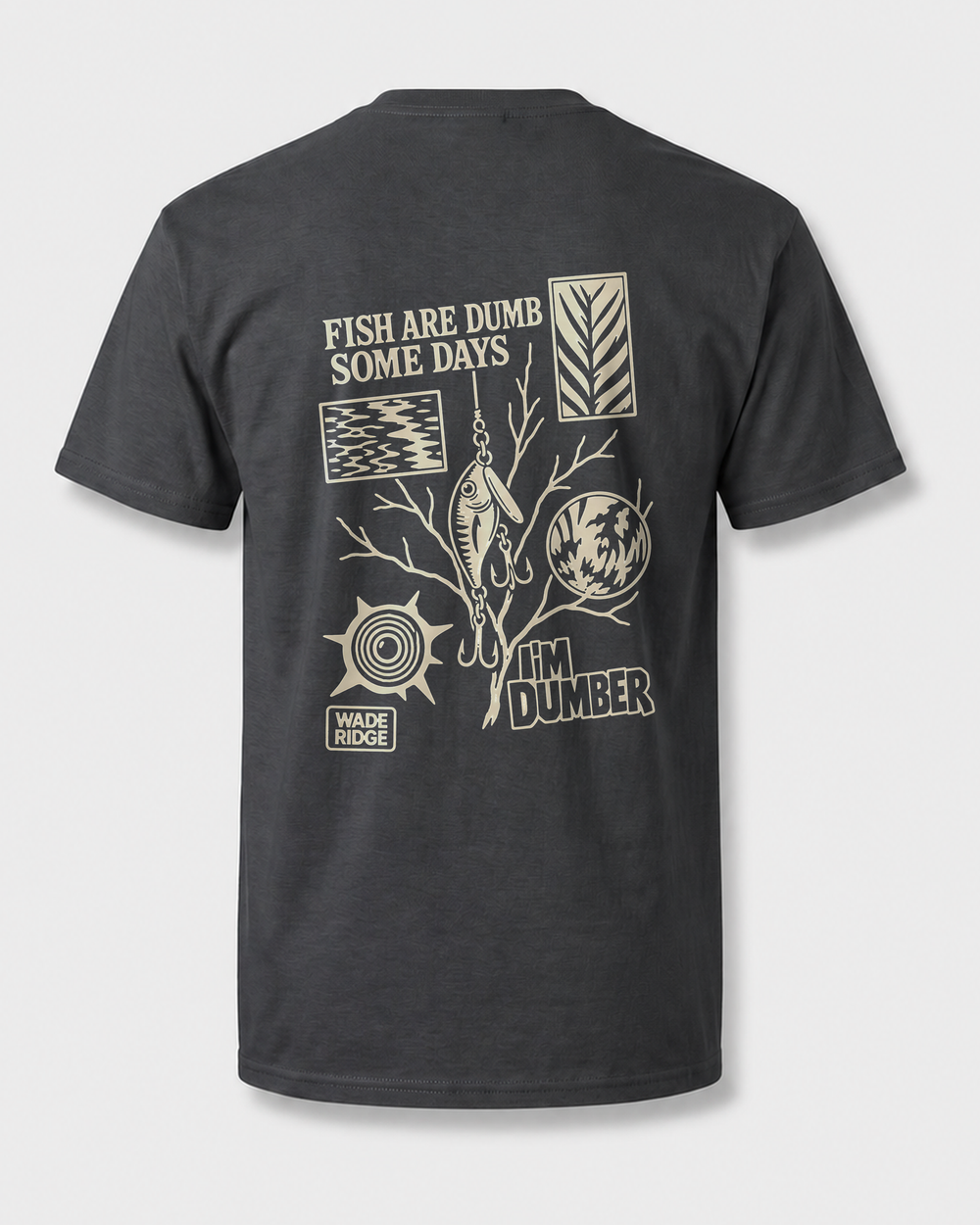 Fish Are Dumb Some Days I'm Dumber — Field Notes tee — dark heather, front