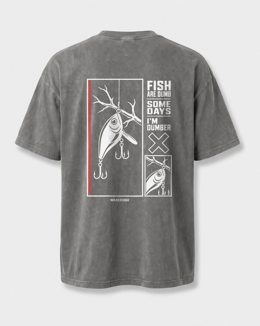 Fish Are Dumb Some Days I'm Dumber — Offset Blocks washed tee — washed charcoal, front