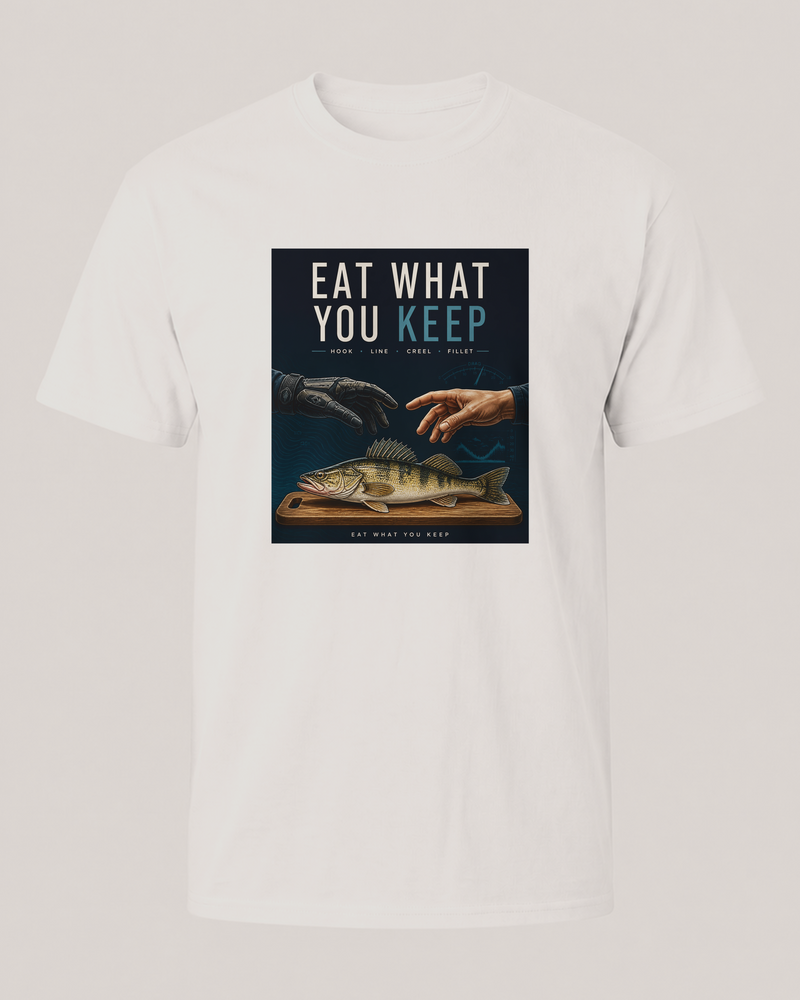 Eat What You Keep tee — front