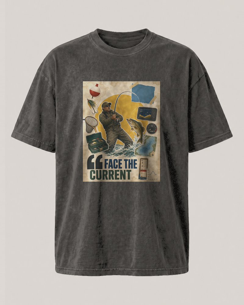 Face The Current washed tee — washed black, front