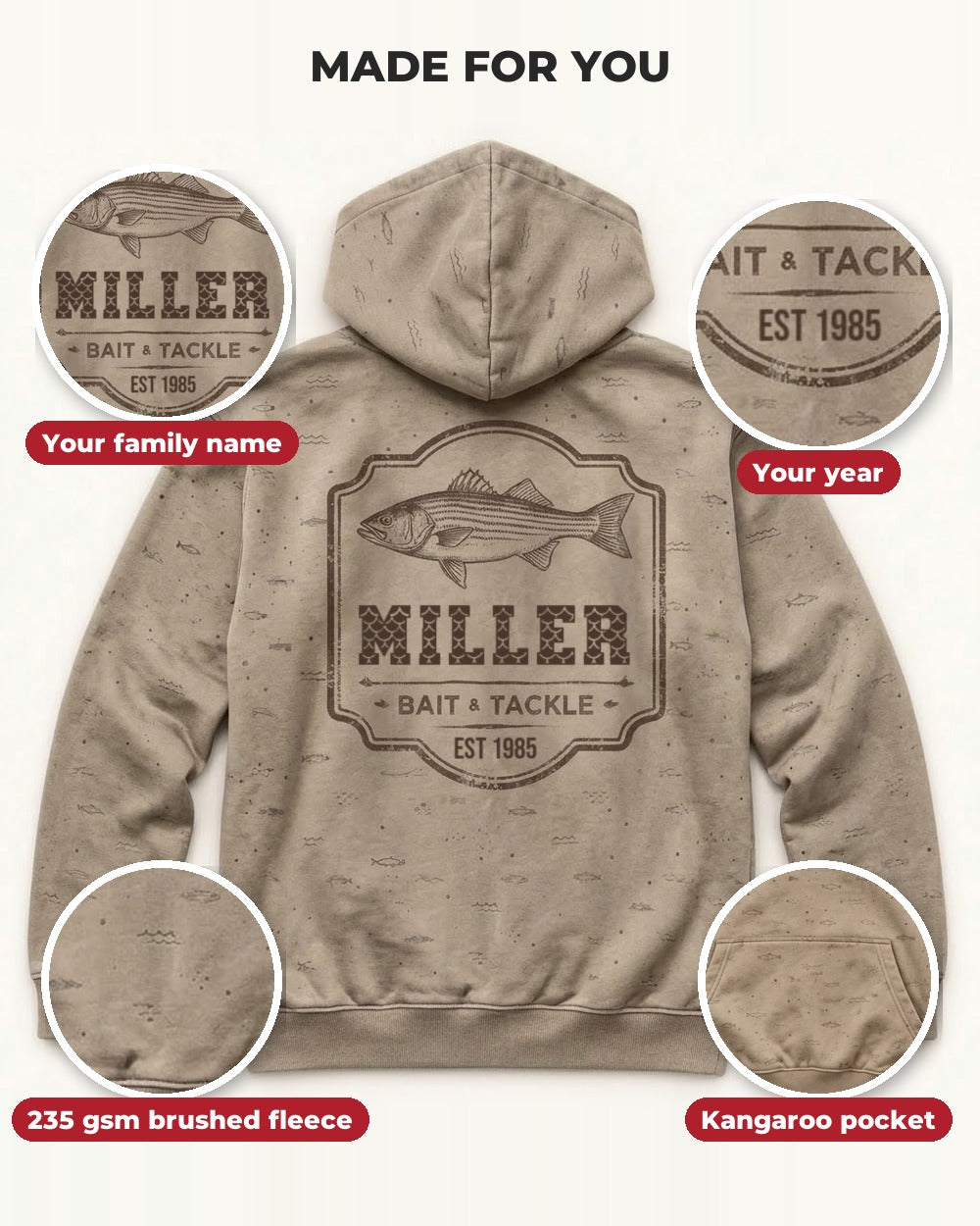 Family Bait & Tackle Custom All-Over Print Hoodie — details