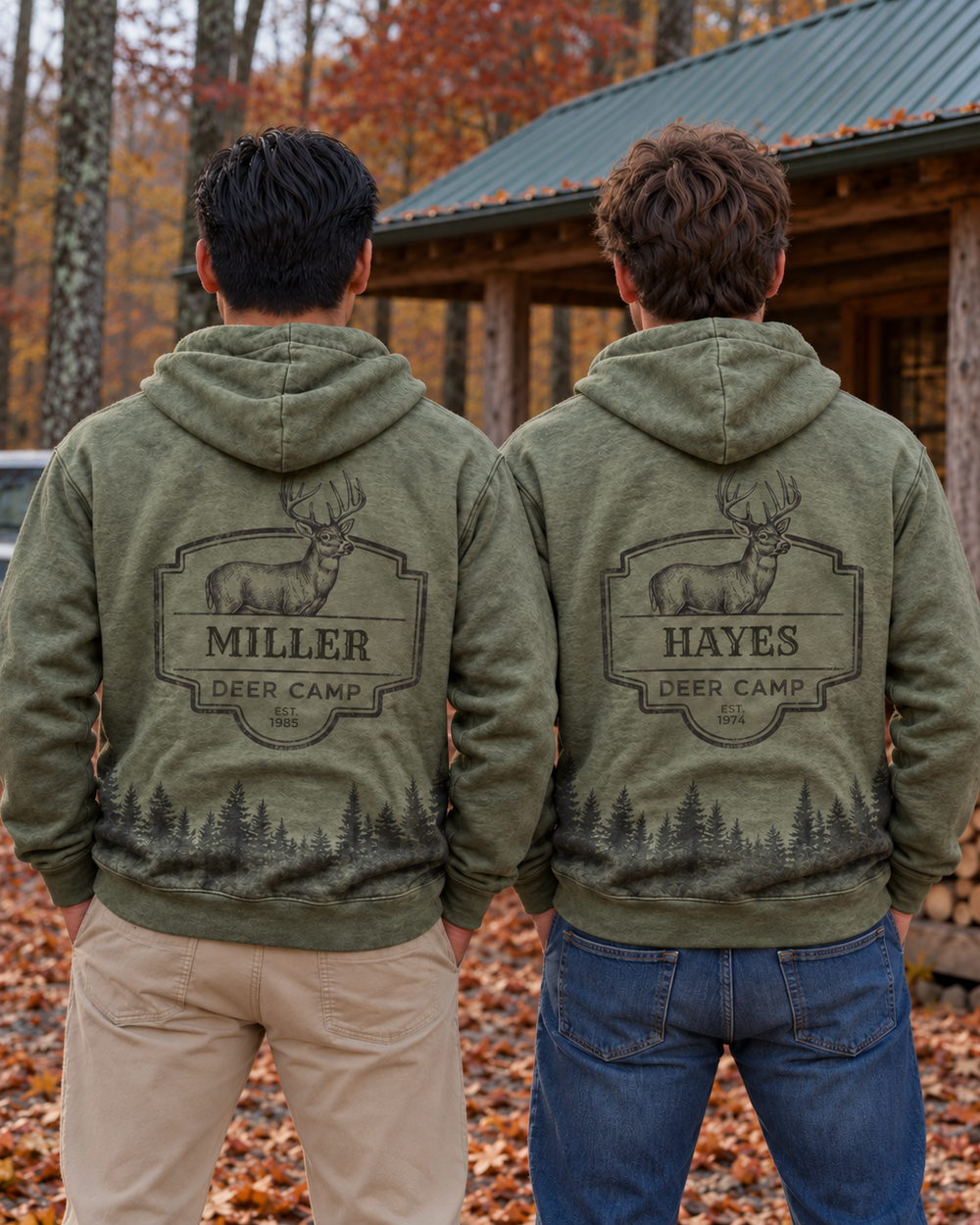 Family Deer Camp Custom All-Over Print Hoodie — two people, back
