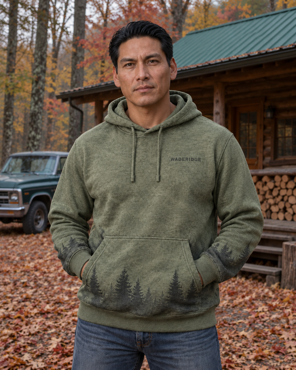 Family Deer Camp Custom All-Over Print Hoodie — model front