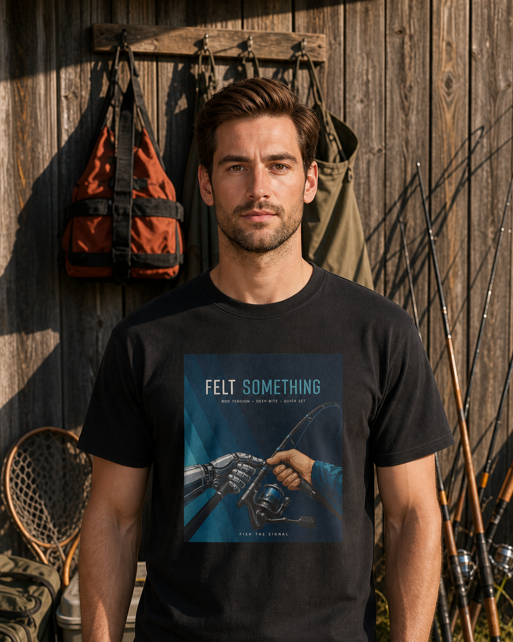 Felt Something tee — black, worn, front