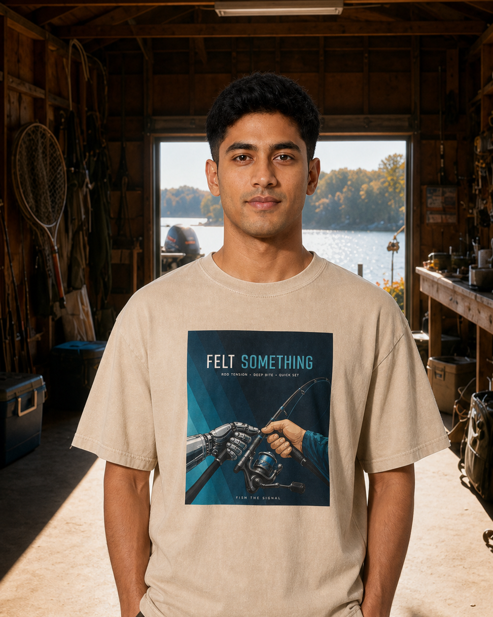 Felt Something washed tee — washed bone, worn, front