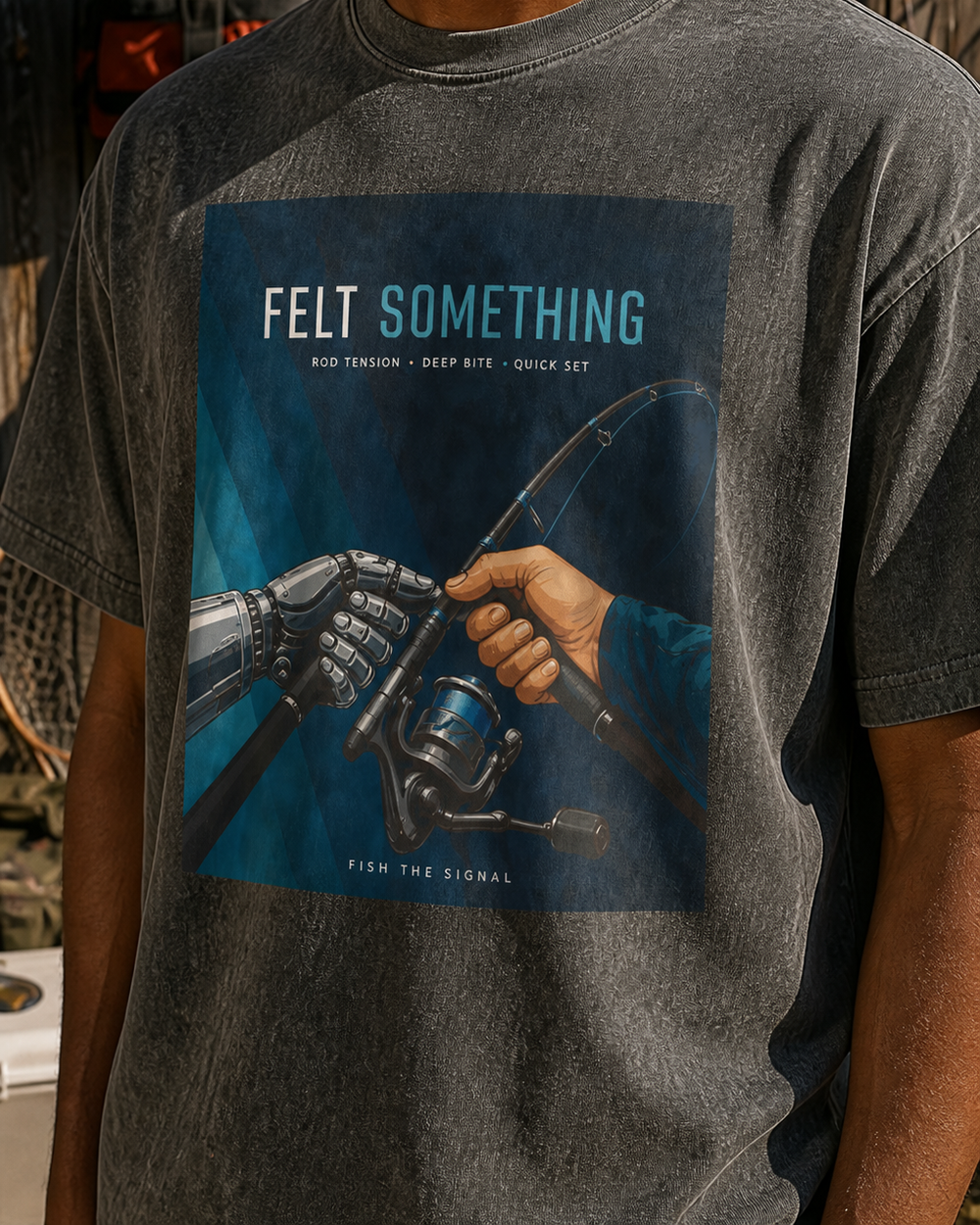 Felt Something washed tee — washed black, worn, side