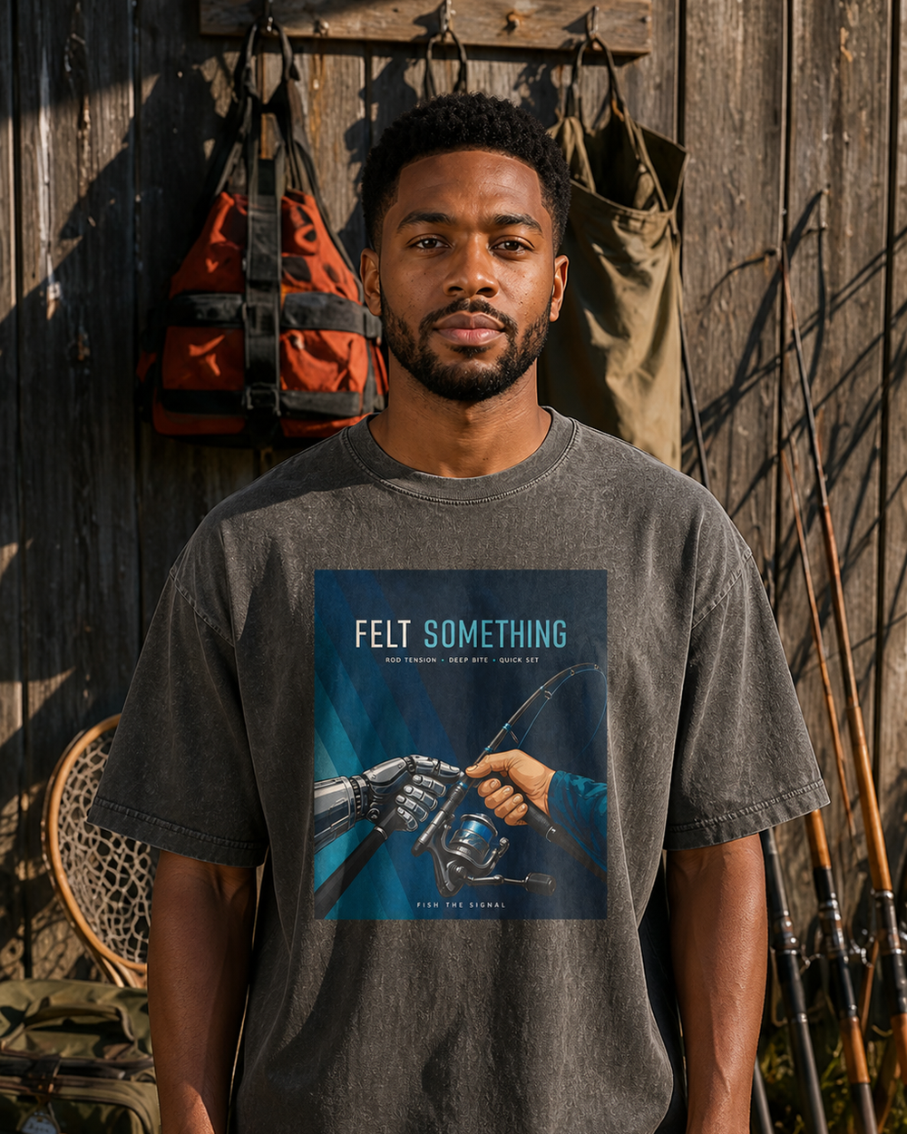 Felt Something washed tee — washed black, worn, front