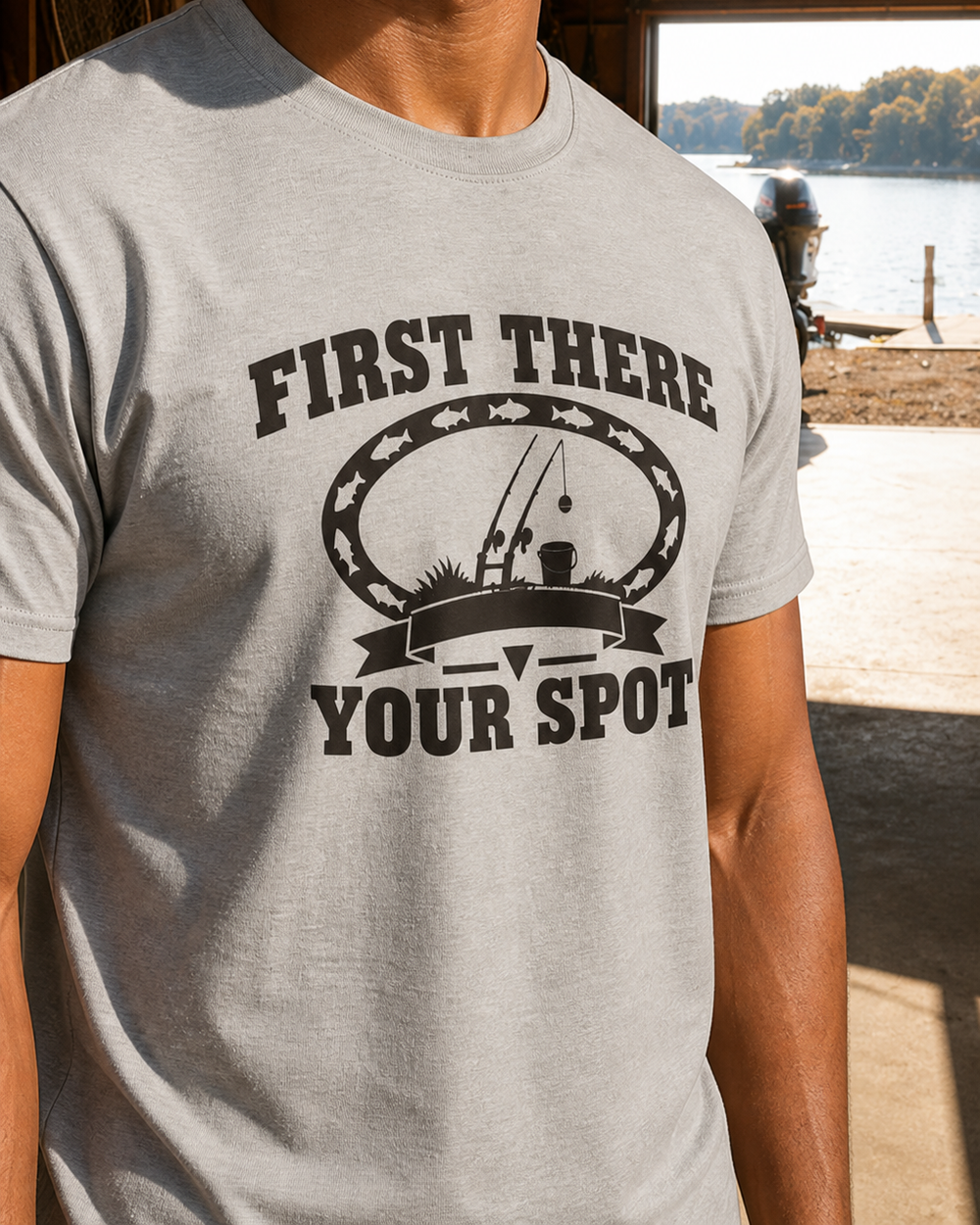 First There Your Spot Heritage tee — sports grey, worn, side
