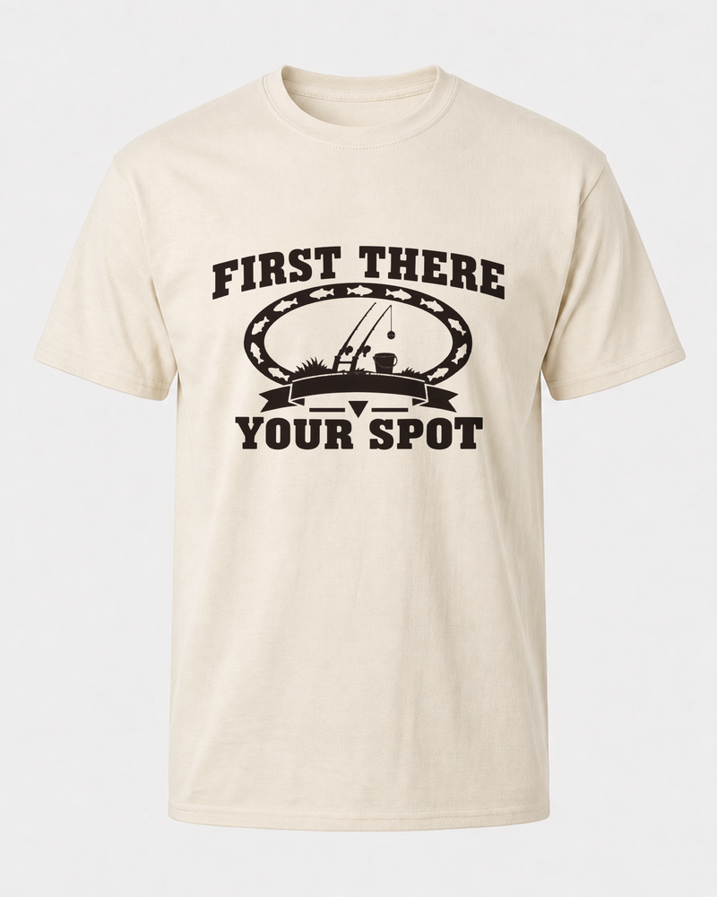 First There Your Spot Heritage tee — bone, front