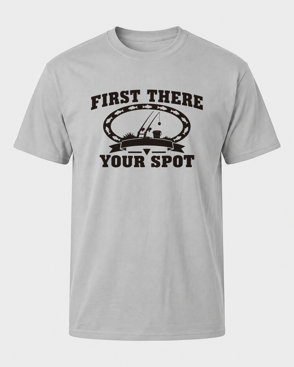 First There Your Spot Heritage tee — sports grey, front