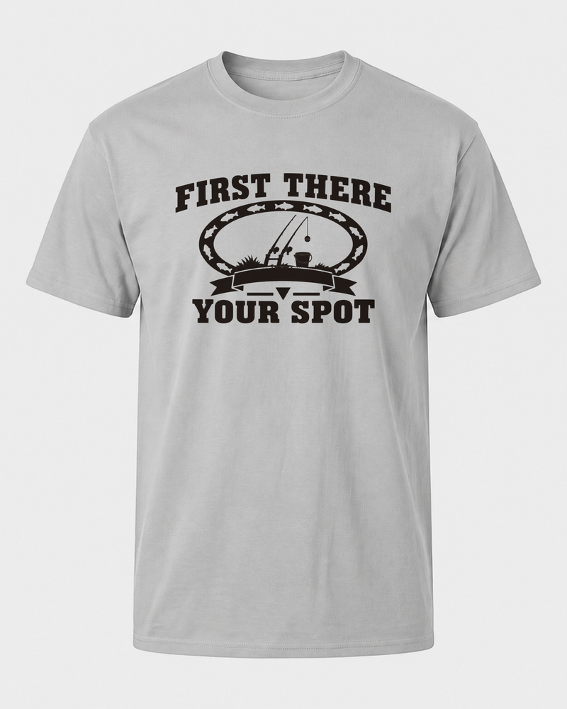 First There Your Spot Heritage tee — sports grey, front