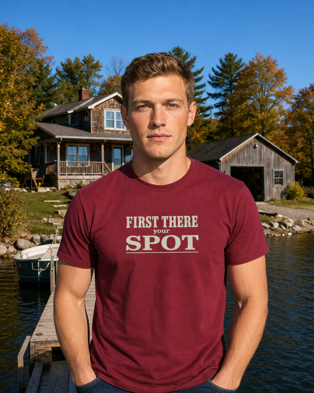 First There Your Spot Stacked tee — worn, front