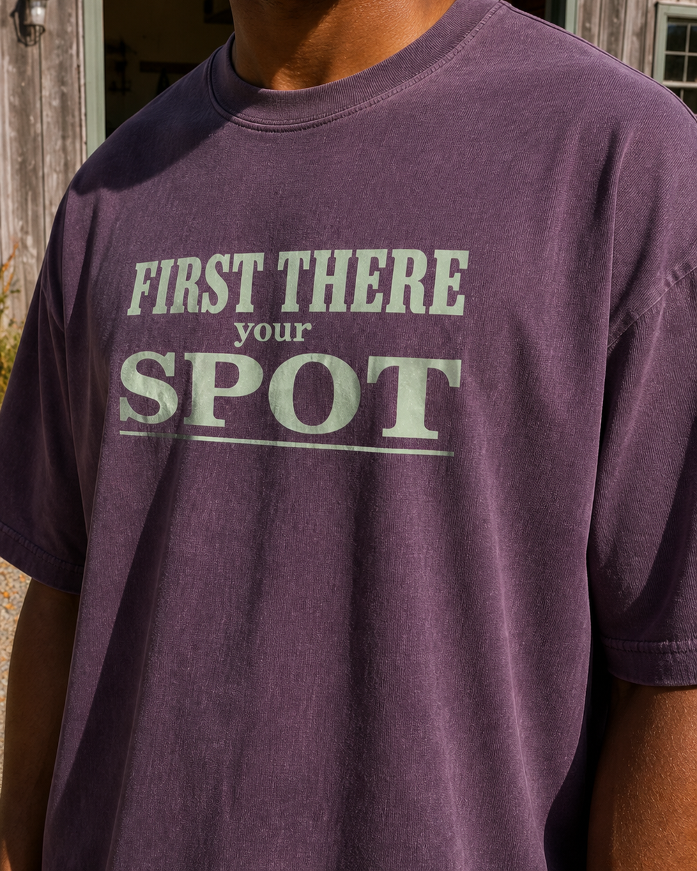 First There Your Spot Stacked washed tee — washed violet, worn, side