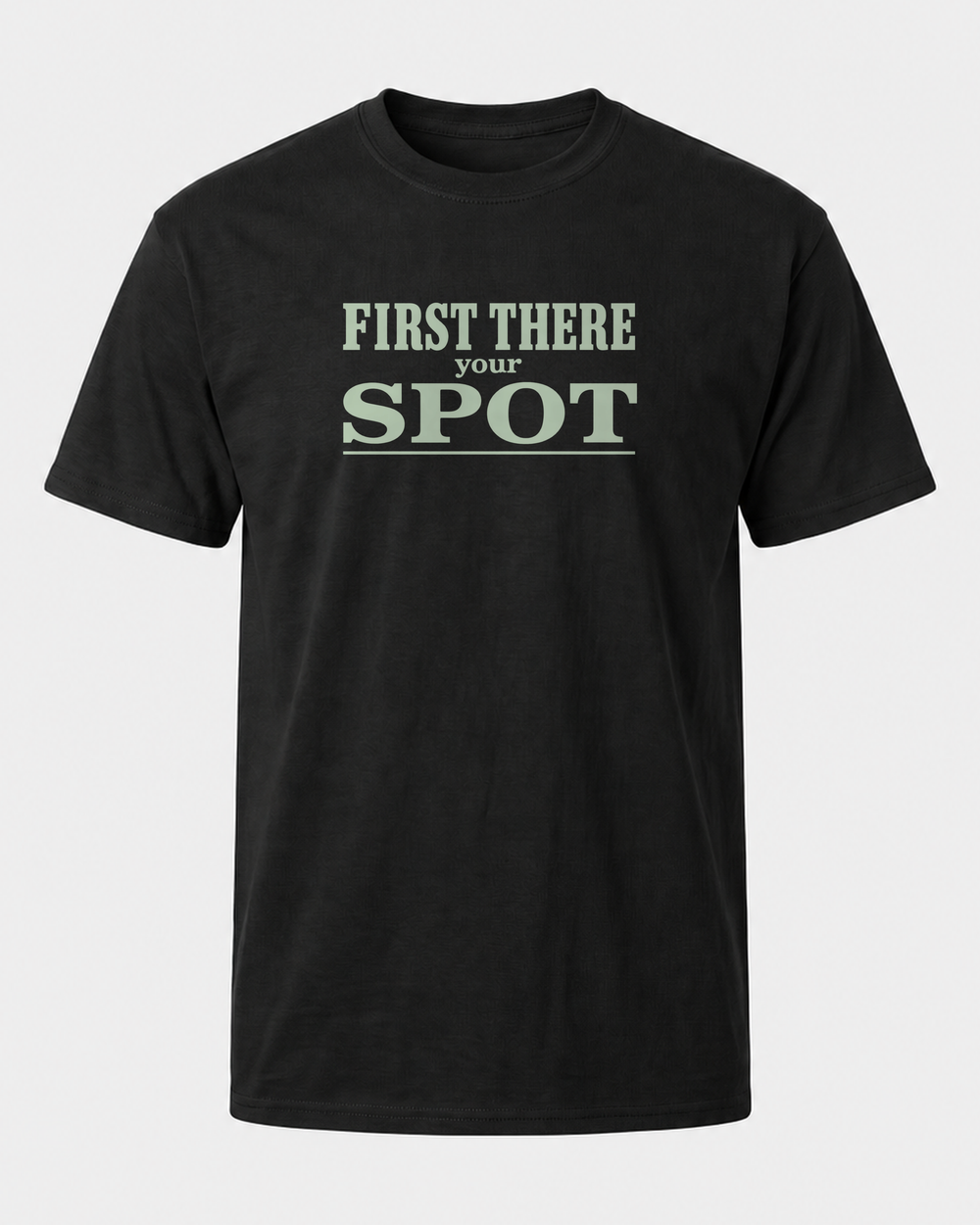 First There Your Spot Stacked tee — black, front
