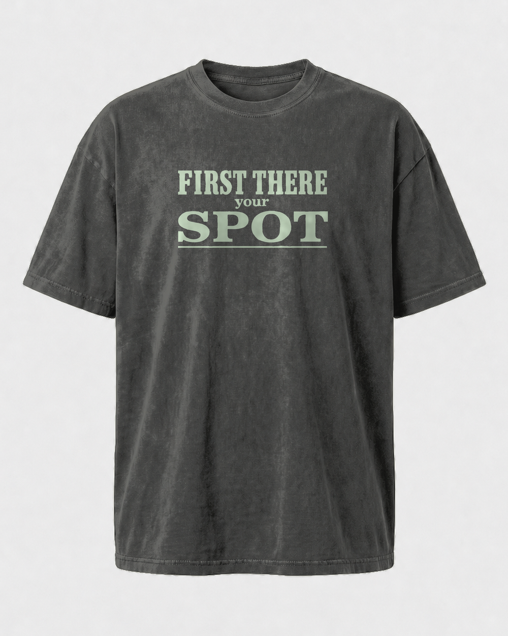 First There Your Spot Stacked washed tee — washed black, front