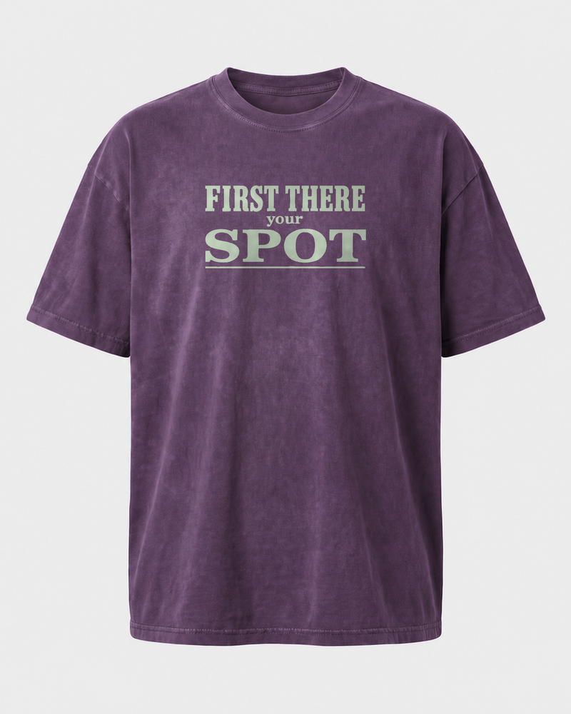 First There Your Spot Stacked washed tee — washed violet, front