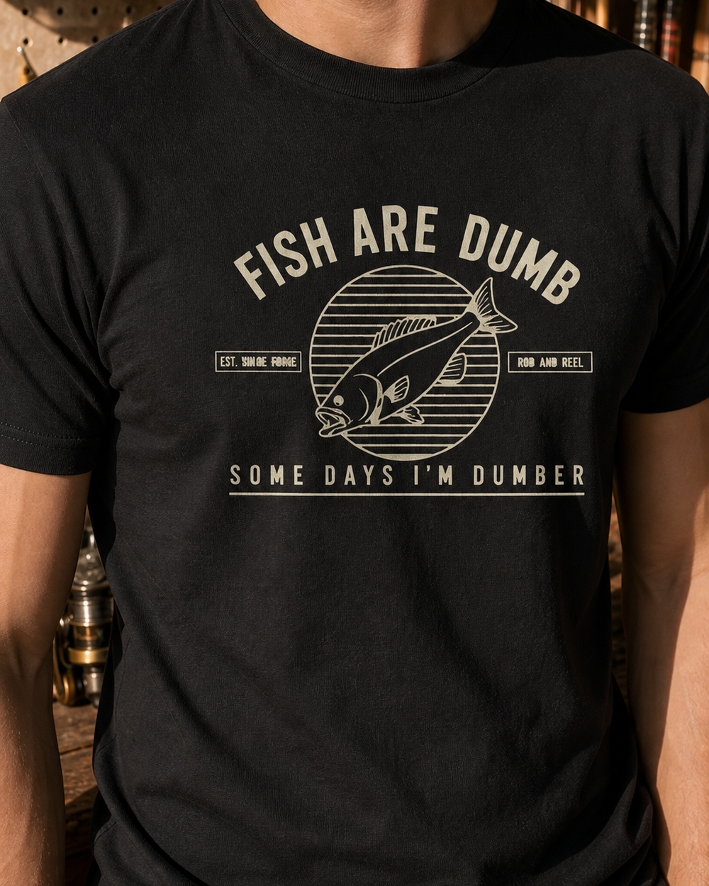 Fish Are Dumb Roundel tee — black, worn, side