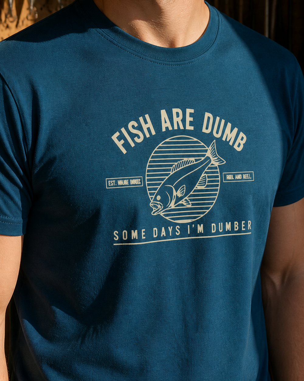 Fish Are Dumb Roundel tee — midnight navy, worn, side