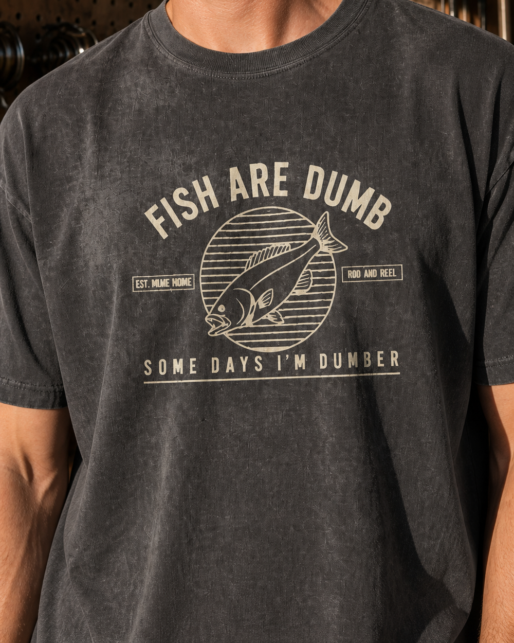 Fish Are Dumb Roundel washed tee — washed black, worn, side