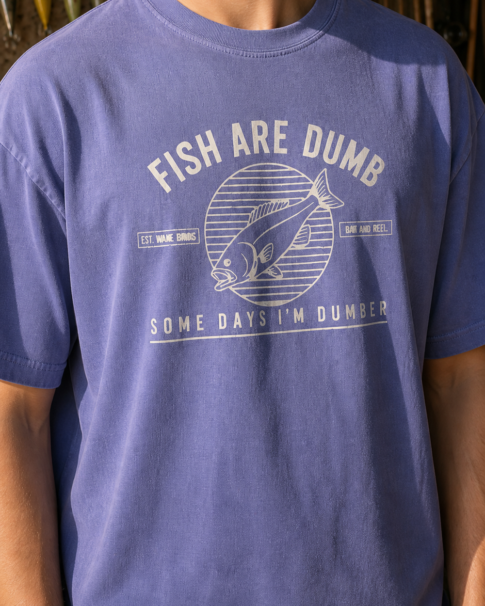 Fish Are Dumb Roundel washed tee — washed blue, worn, side