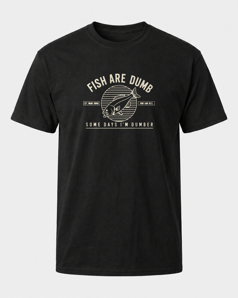 Fish Are Dumb Roundel tee — black, front