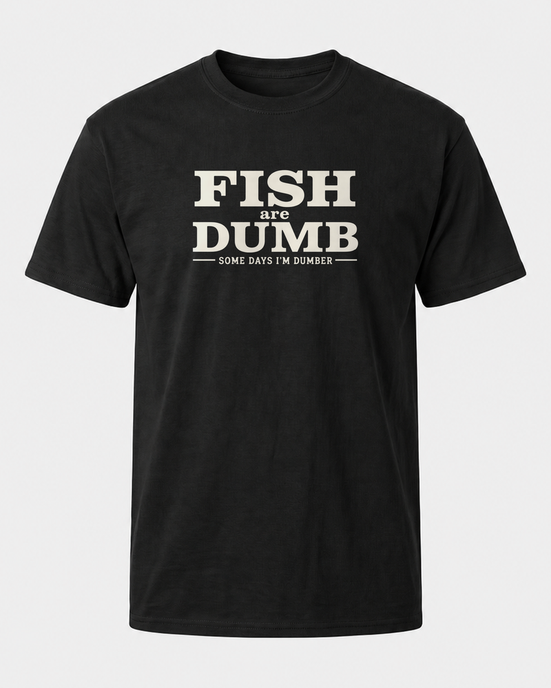 Fish Are Dumb tee — black, front